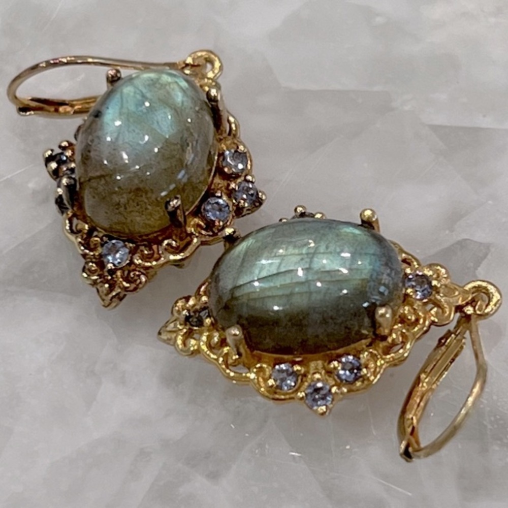 Malagasy Labradorite Catalina Iolite YG Sterling Silver Lever Back Earri… - Picture 8 of 15